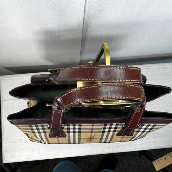 Burberry Nova Check Tote Bag Vintage House Check Canvas Leather Shoulder Bag - Picture 5 of 15